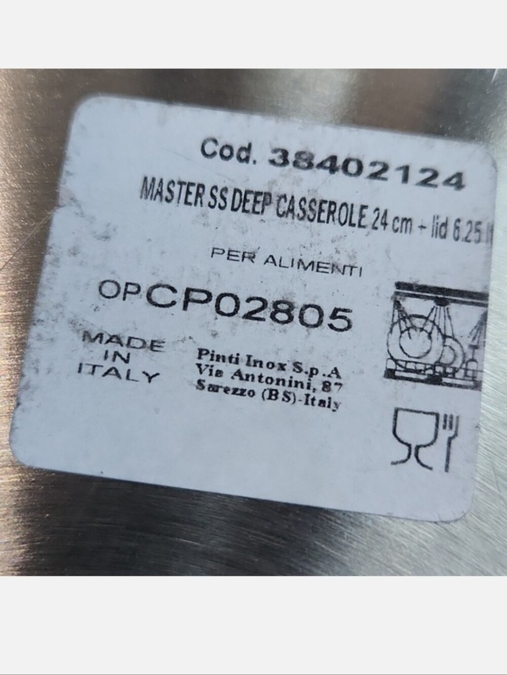 NWT Pintinox 24cm Master Deep Casserole Stainless Steel Stock Pot Lid & Handles - Picture 13 of 16